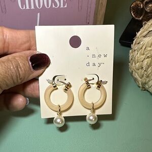 A New Day Gold and Cream Drop Hoop Earrings